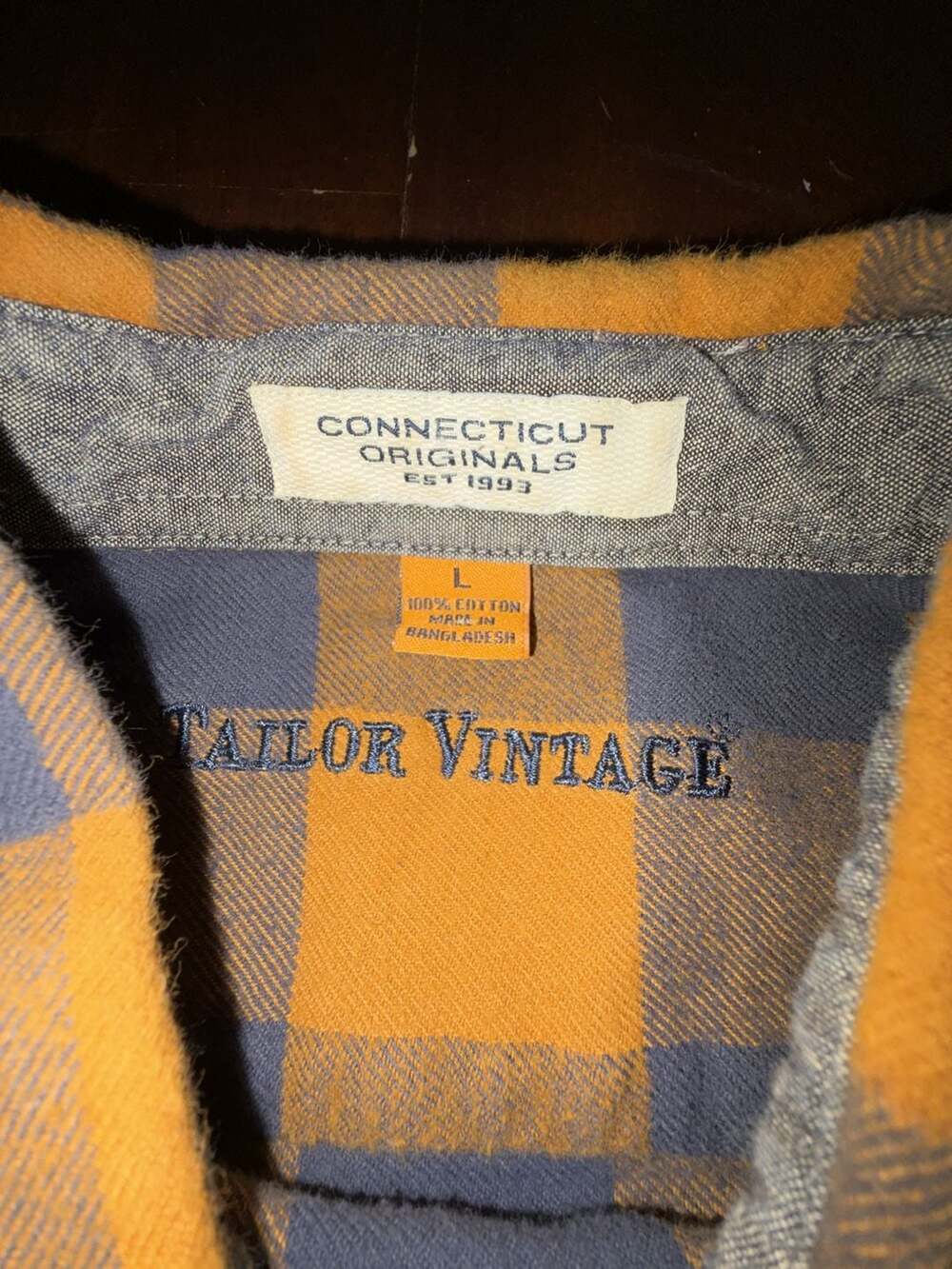 Tailor Vintage Connecticut Originals Orange and Blue Plaid Flannel Shirt